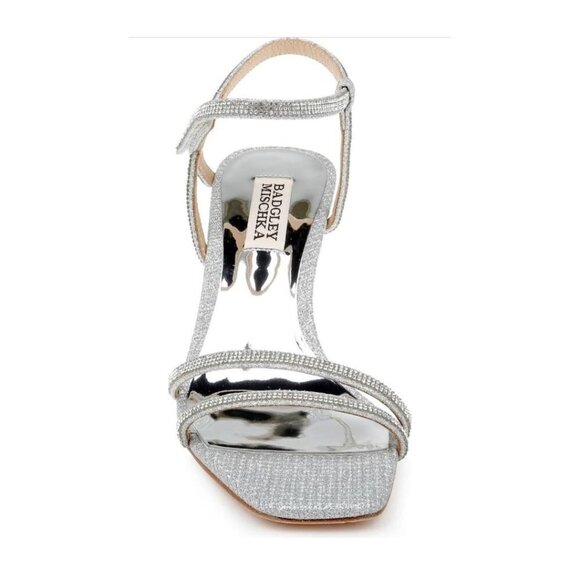 Badgley Mischka Womens Silver Glittery Square Open Toe Wedge Sandals Sz 9 New - Picture 11 of 13